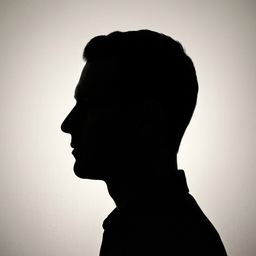 Silhouette of a man's side profile with a lit background